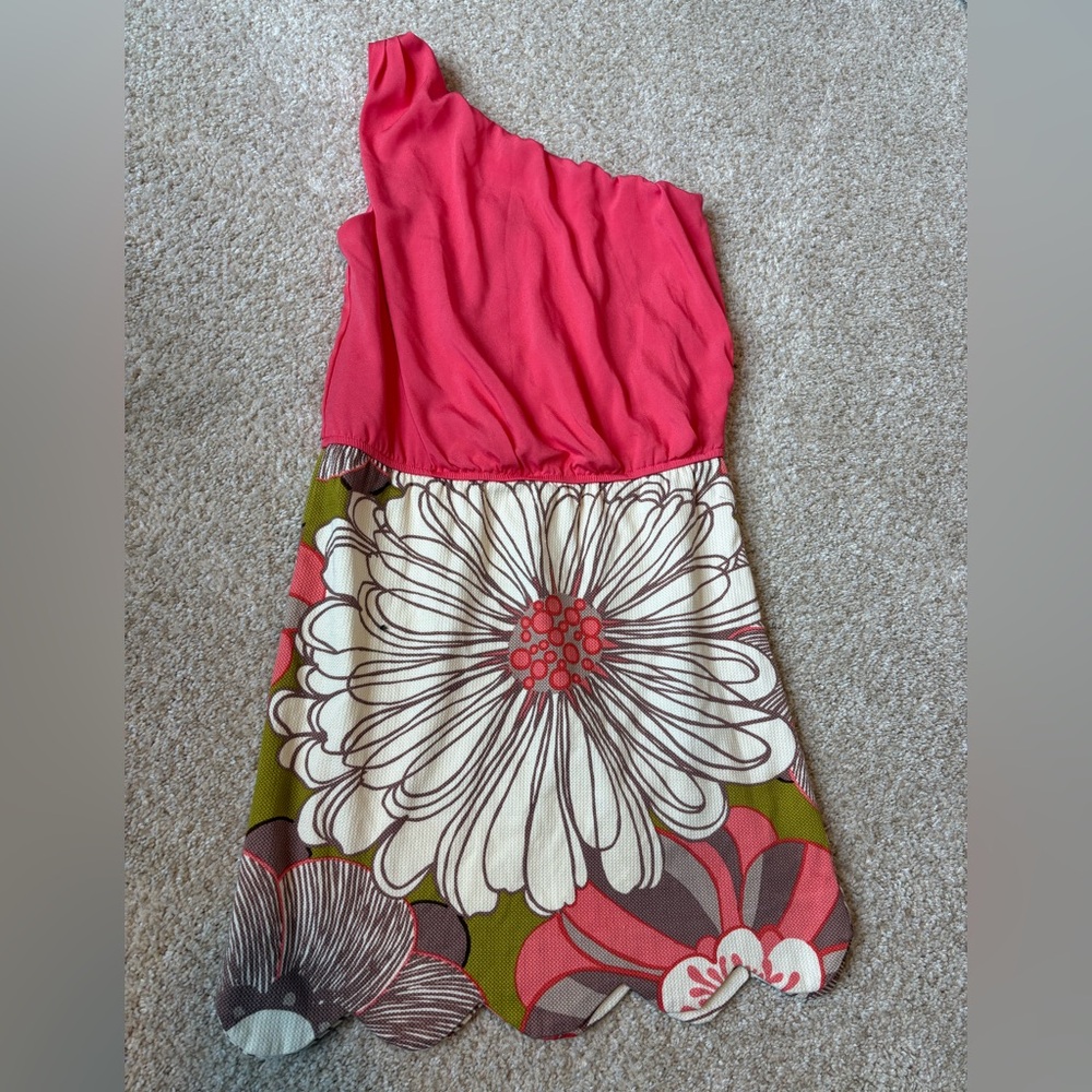 Judith March Pink one Shoulder Dress with Cream Floral Print
